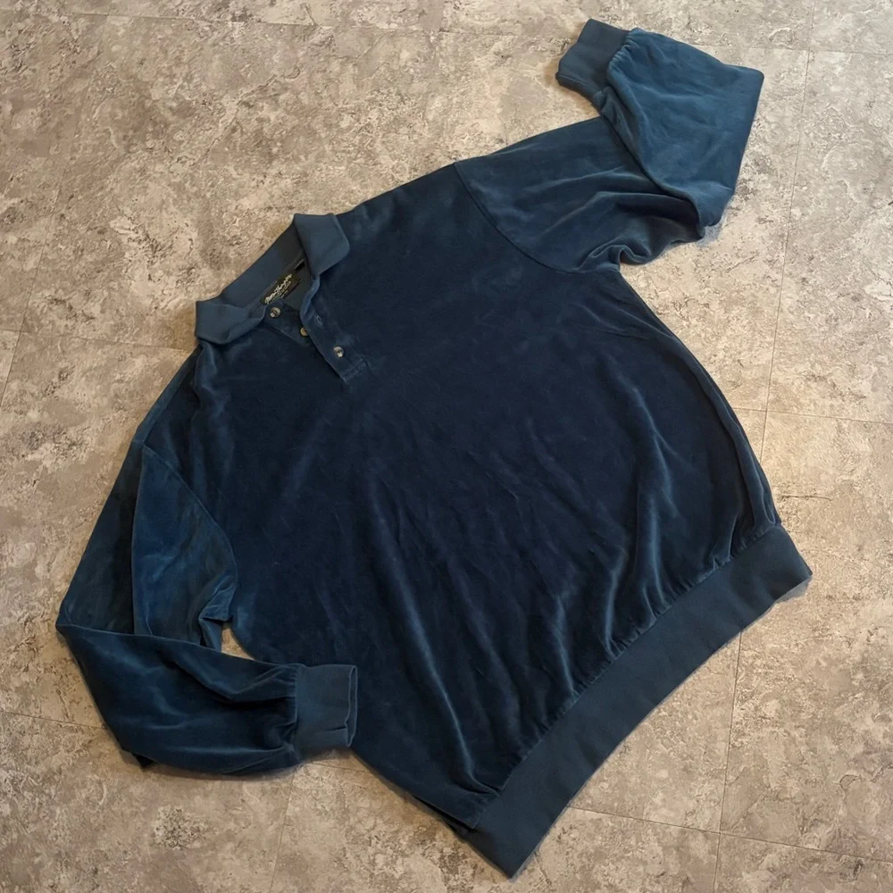 Norm Thompson Teal Long Sleeve Polo Vintage Thick Suede Feel - Picture 1 of 4